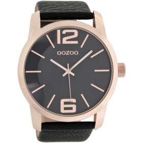 OOZOO Timepieces 48mm Rosegold Black Leather Strap C7414